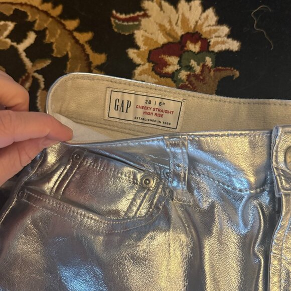 Gap Silver Metallic Cheeky High Rise Straight Pants - Picture 4 of 5